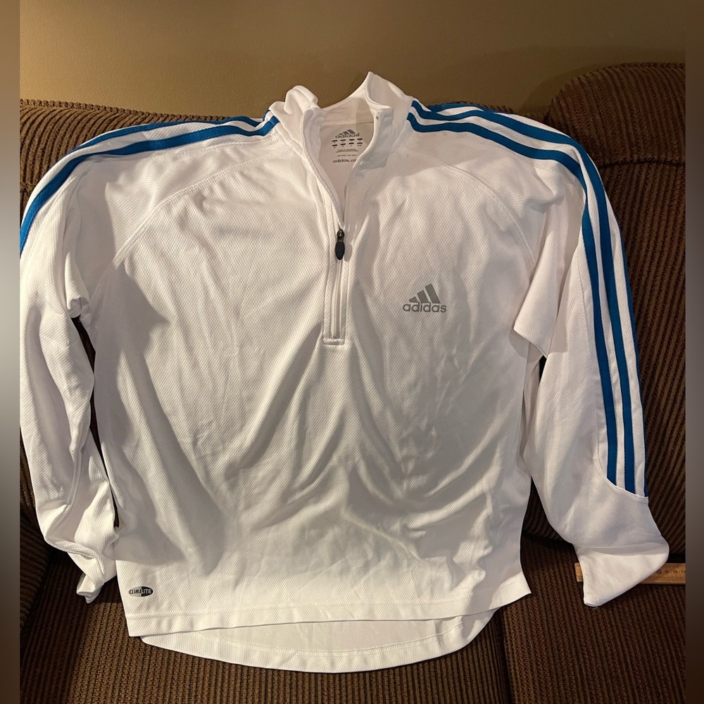 Men’s Adidas White 3/4 Zip Size M (blue stripes)